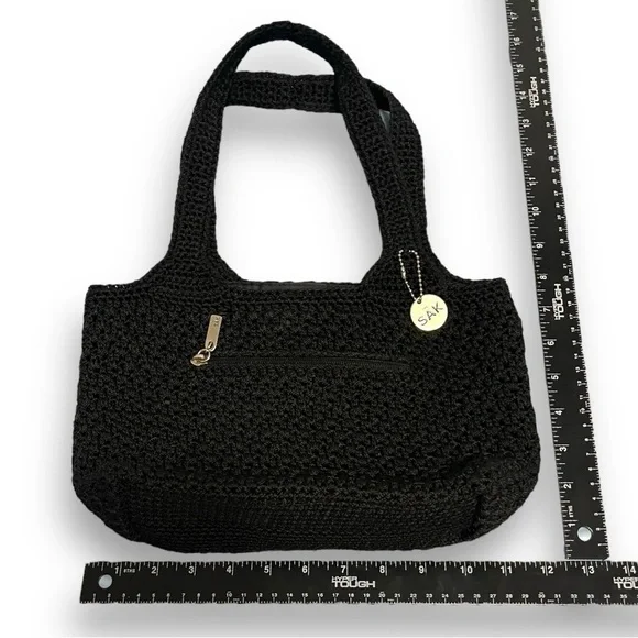 The Sak Black Crochet Women’s Shoulder Bohemian Handbag 12”x11" - Picture 11 of 13